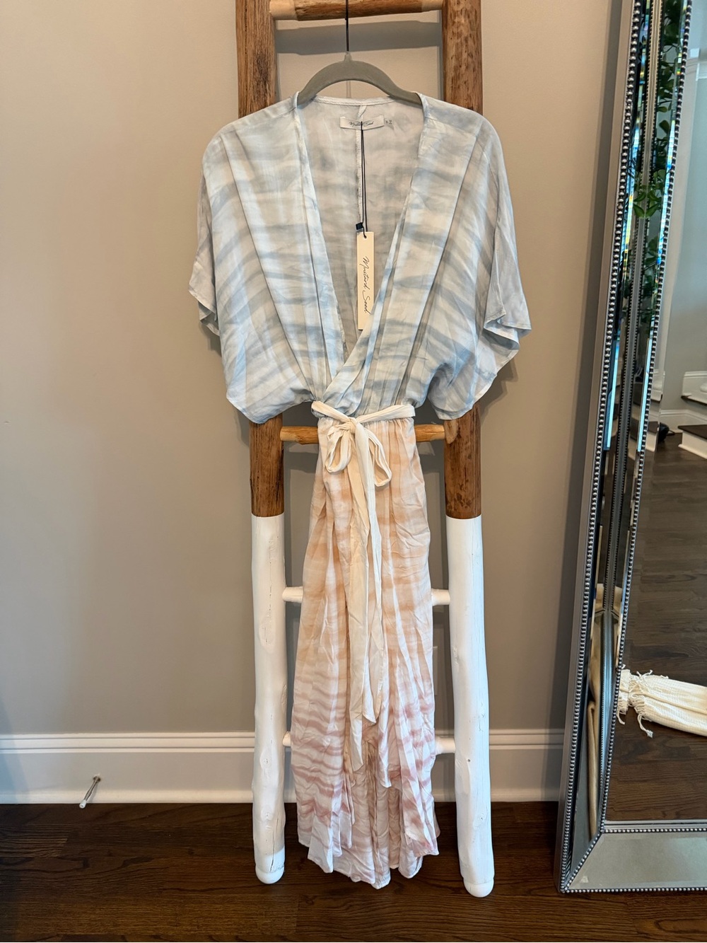 Mustard Seed Light Blue and Peach Tie-Dye Kimono Dress